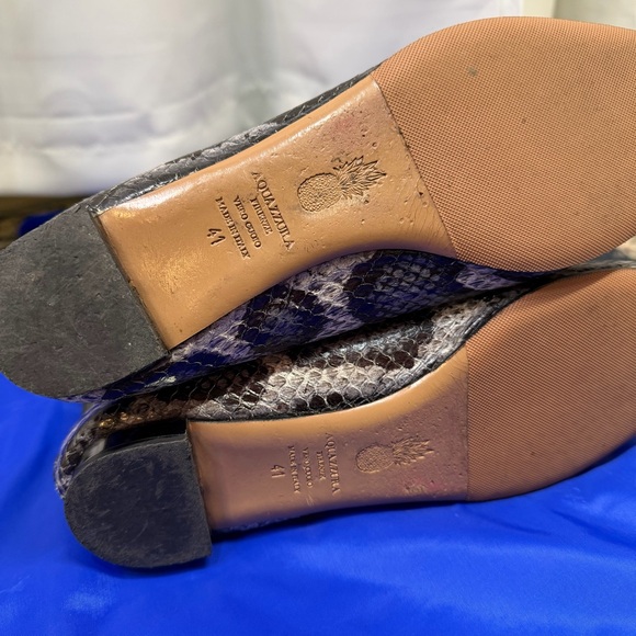 Aquazzura ‘Belgravia’ Two-Tone Snakeskin Ankle-Tie Flats Size 11 ASO Duchess Meg - Picture 13 of 16